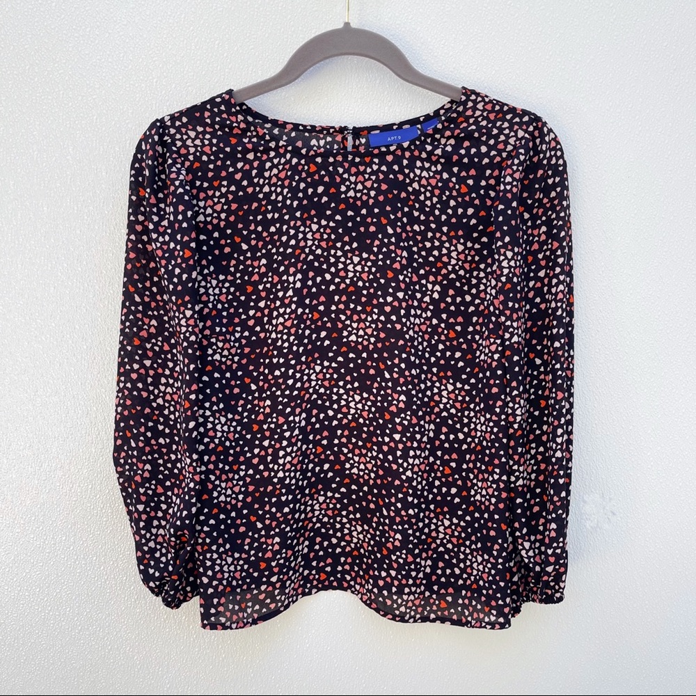 Hearts Apt 9 blouse medium black pink red top boho heart bohemian flowy